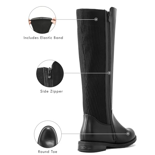 Image of Shoe'N Tale Women's Knee High Boots Flat Low Heel Stretchy Round Toe with Side Zipper