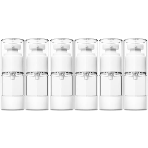 TUZAZO Paquete de 6 botellas de bomba sin aire de 15 ml, botellas de plástico transparente de tamaño de viaje, contenedores de cosméticos recargables, dispensador de crema para base, lociones, champú