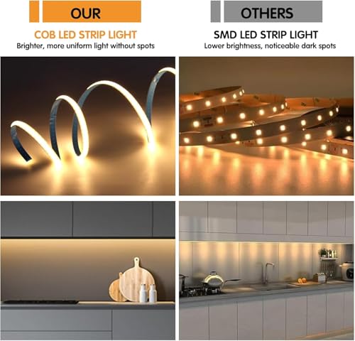 Image of USB Type-C Powered 5V COB LED Strip Light,1M /3.28Ft 320LEDs Warm White 2700K Soft Dotless Tape Light for TV /Monitor /Under Cabinet Kitchen /Wardrobe /Stairs Step Background Ambient DIY Lighting