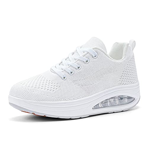 AONEGOLD Mujer Zapatos Adelgazar Zapatillas Cuña Plataforma Deportivas Mujer Transpirables Zapatillas Aptitud Amortiguación Aire Sneakers Atletico Antideslizante Trainer Shoes(Blanco,40EU)
