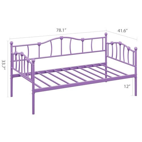 Image of GarveeHome Twin Size Daybed Frame, Sofa Bed with Stylish Headboard, Heavy Duty Steel Slat Support, Space Saving for Living Room /Bedroom /Guest Room, Purple