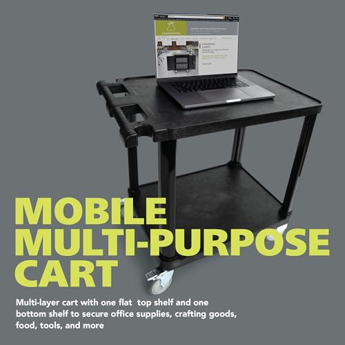 Image of Pearington 2-Tier Compact Multi-Purpose Plastic Utility Cart with Lockable Wheels up to 150lbs, Black