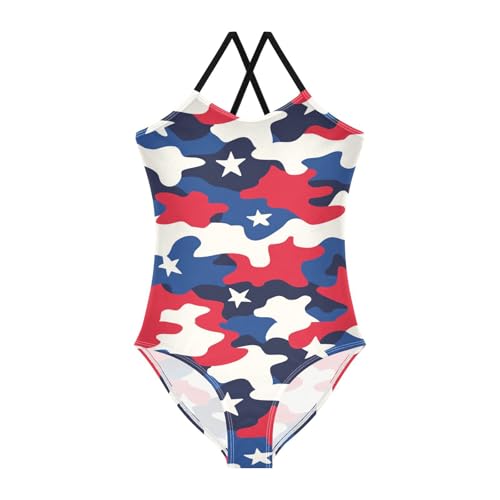 CaTaKu Girls One Piece Swimsuits Camouflage USA Color Toddler Bathing Suit for Girls Kids Swimwear 3-10Y