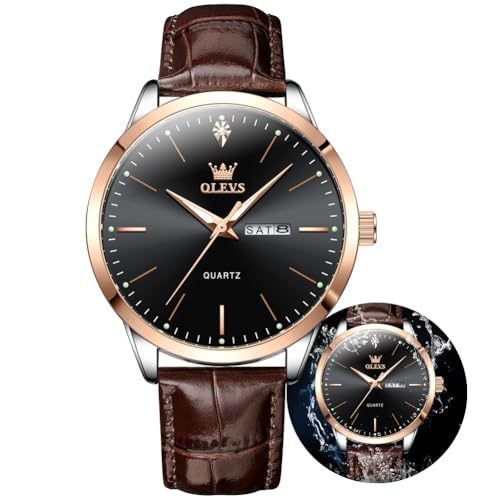Image of OLEVS Men Watches Dress Waterproof Leather Band Classic Large Face Luxury Watches for Men Casual Fashioned Nice Analog Watch Men Day Date Easy Reader Quartz Original Business Adjustable Watches Men