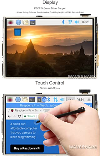 Image of waveshare 3.5inch Resistive Touch Display, Compatible with Raspberry Pi 5 /4B /3B /Zero /Zero W /Zero 2W /Pico /Pico W /Pico WH, 480x320, 125MHz High-Speed SPI
