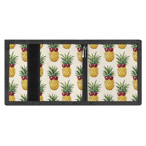 Red Glasses Pineapple Print Wallet for Men, 8 Credit Card Holder Slim Minimalist Front Pocket Small Mens Bifold Wallets3