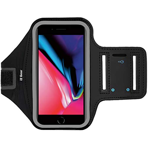 i2 Gear Cell Phone Armband Compatible with iPhone 11 Pro Max, XS Max, Xr, 8 Plus, 7 Plus, 6, 6s Plus S10 Plus, S9 Plus, S8 Plus with Adjustable Band, Reflective with Key Holder