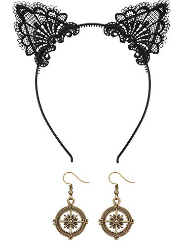 Hicarer 4 Pieces Halloween Black Lace Punk Choker Gothic Lolita Pendant Necklace Bracelet Earrings Headband Set - Image 4