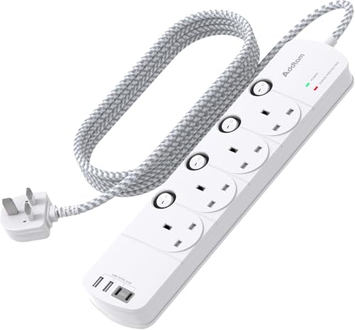 1.8M Extension Lead 4 Way Socket Outlets Power Strips with 4 USB(2 Type C)