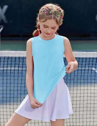 Image of Zaclotre Girls Athletic Tank Tops High-Low Hem Loose Fit Summer Top Kids Sleeveless Sport Shirts 5-14 Years