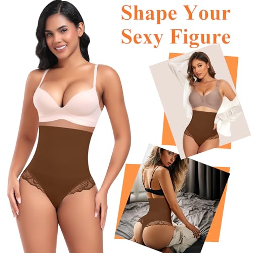 Image of Werena Tummy Control Thong Shapewear for Women High Waisted Body Shaper Panties Shaping Thong Girdle Underwear