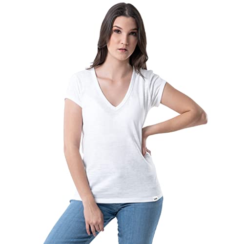 Lee Women's Classic Fit Short Sleeve V-Neck T-Shirt, Washed White, X-Large - image 1