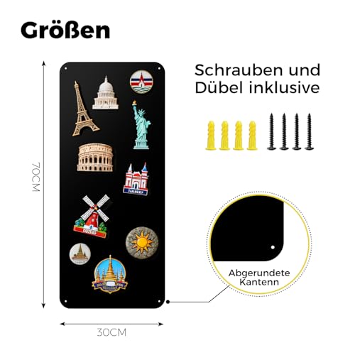 LYZZXI Magnettafel Schwarz 30x70 cm: Urlaubsmagnete Display Board mit Starker Magnetkraft für Fotos & Souvenirs - Matt Magnetwand für Wohnzimmer, Büro | Ideal für Reiseliebhaber