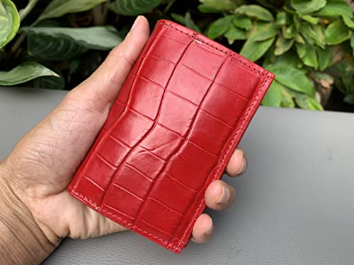 Red and White Genuine Alligators Crocodile Double Side Leather Credit Card Holder4