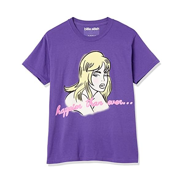 Billie Eilish Exclusive Official Au Revoir Happier Than Ever T-Shirt Purple,Small
