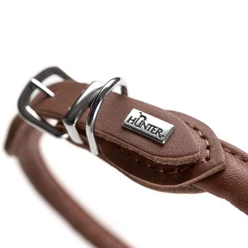 HUNTER Hundehalsband ROUND & SOFT, Farbe: braun, weiches Rindnappaleder, reißfeste Nyloneinlage, fellschonend & rundgenäht, Größe: 35