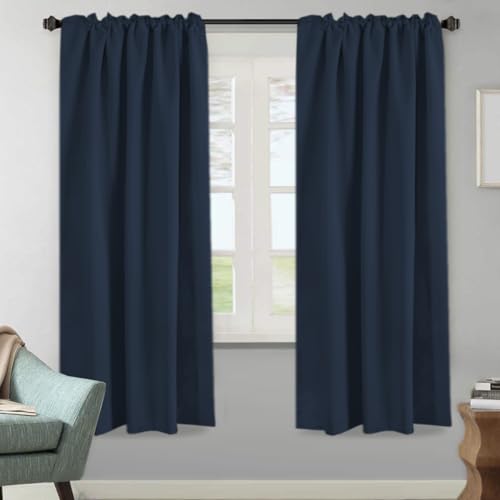 Image of H.VERSAILTEX Blackout Curtains Thermal Insulated Window Treatment Panels Room Darkening Blackout Drapes for Living Room Back Tab /Rod Pocket Bedroom Draperies, 52 x 72 Inch, Navy Blue, 2 Panels