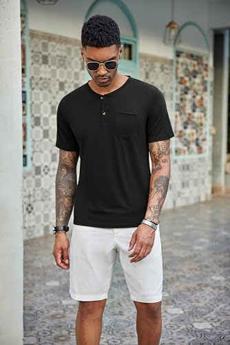 coofandy men39s 3 pack henley shirts short sleeve casual basic tees classic henley summer solid t shirts with pocket