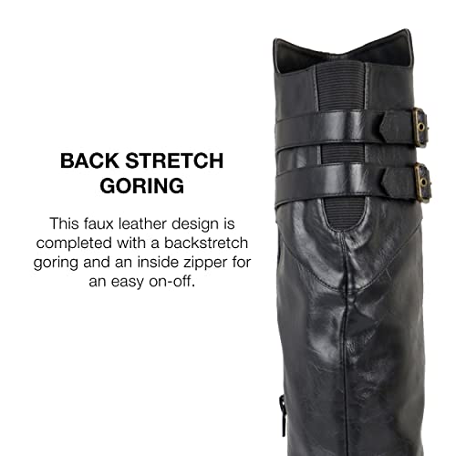 Journee Collection Womens Tori Knee-High Boots With Round-Toe And Buckled Strap Details, Black, 7.5 #TOP3