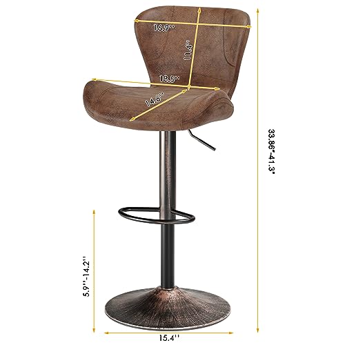 Keyluv Bar Stools Set Of 2 Adjustable Swivel Counter Height Barstools Bar Chairs With Backrest And Metal Frame Modern Pu Leather Barstool Chairs For Kitchen Bistro Pub, Retro Brown #TOP1