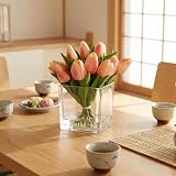 Garvee 造花 インテリア チューリップ 花瓶セット 人工チューリップ花束 ギフト プレゼント 家庭 浴室 オフィス用 テーブルセンターピース装飾 パーティー 12本 オレンジ Tulip