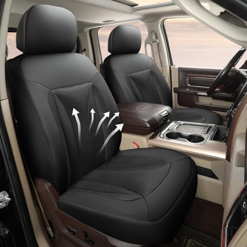 GIANT PANDA 2-Pack Front 3D Air Mesh Car Seat Covers Custom Fit Dodge Ram 1500 2500 3500 Trucks Seat Protectors with Composite Sponge Inside Breathable Automotive Interior Covers (Black)