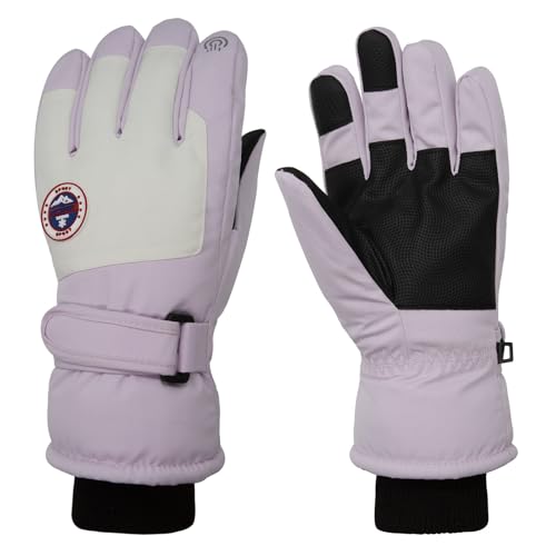 Long Keeper Guantes Invierno Hombre Mujer Guantes Esquí Impermeable Guantes Nieve Tactiles con Forro Guantes Térmicos Sport Cortavientos (Morado con Blanco - M, Circunferencia de la Palma: 19-22cm)