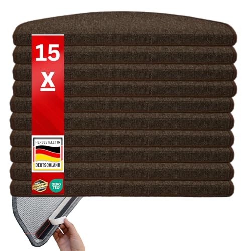 etm Original Stufenmatten Treppen-Teppich 15er Spar Set 20 Farben und 20 Modelle zur Auswahl, 65x23 cm Dunkelbraun Halbrund London etm Original Stufenmatten Treppen-Teppich 15er Spar Set 20 Farben und 20 Modelle zur Auswahl, 65x23 cm Dunkelbraun Halbrund London