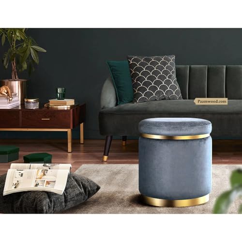 Image of Paamwood Velvet Sitting Stool - Luxurious Ottoman Footrest for Bedroom & Living Room, Wooden Sofa Side Stool, Makeup Chair, Pouf for Home & Office Decoration (Gray Pack of 6)