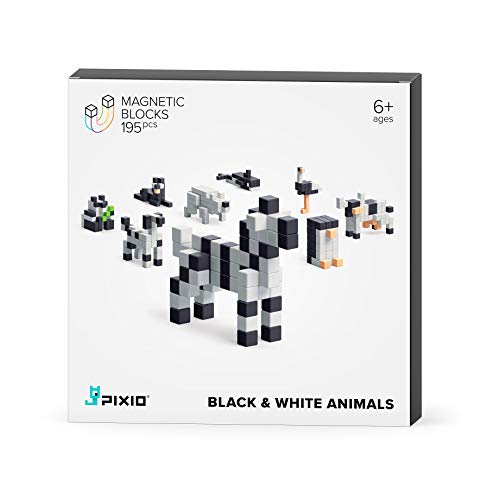 Review PIXIO Black & White Animals Story Series 195pcs Magnetic Blocks Set with Interactive Application, Stress Relief Building Blocks, Pixel Art Animal Figures Desk Toys