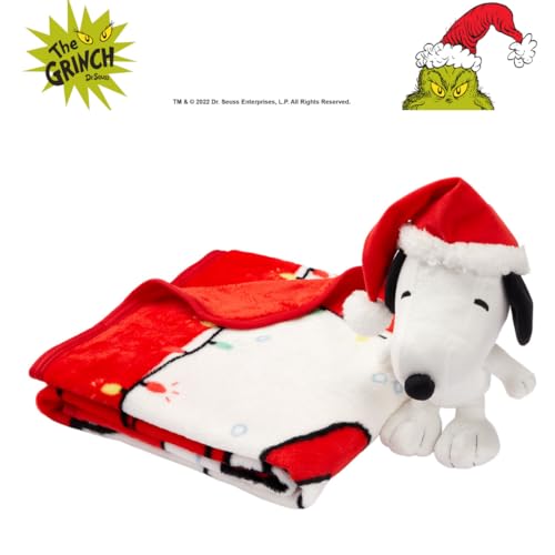 Image of Peanuts Snoopy Holiday & Christmas Kids Bedding Super Soft Plush Pillow and Throw 2 Piece Set, 40 in x 50 in (Officially Licensed Product) by Franco