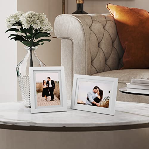 EXYGLO 4er Set Bilderrahmen 13x18 cm mit Passepartout oder 15x20 cm ohne Passepartout, Elegante Fotorahmen mit weißen Holzmaserungsrahmen… – Ansicht 3
