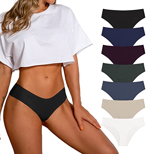 SHARICCA Women Seamless Cheeky Bikini No Show Panties Ladies Invisible Breathable Briefs Soft Stretch Underwear Multi Pack Small (7 Pack) All-match Co