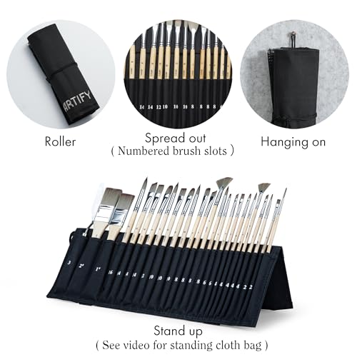 ARTIFY 25 Pieces Professional Paint Brush Set, paint brushes with Multi-Shape-Flat, Filbert, Round, Fan, Nylon Brushes with Premium Canvas Bag for Acrylic/Oil/Watercolor/Gouache/Face Painting (Birch) 2 ARTIFY 25 Pieces Professional Paint Brush Set, paint brushes with Multi-Shape-Flat, Filbert, Round, Fan, Nylon Brushes with Premium Canvas Bag for Acrylic/Oil/Watercolor/Gouache/Face Painting (Birch) - Image 2
