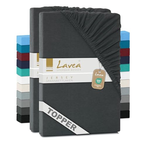 2er Set Lavea Topper Spannbettlaken - Spannbetttuch Jersey Topper Serie Maya, 180x200cm | 200x200cm, Anthrazit, 100{fff03bfb15e89cc836311fd58b29742362ea8e80685c98d5be78b10daef989fe} Baumwolle, hochwertige Verarbeitung, mit Gummizug 2er Set Lavea Topper Spannbettlaken - Spannbetttuch Jersey Topper Serie Maya, 180x200cm | 200x200cm, Anthrazit, 100{fff03bfb15e89cc836311fd58b29742362ea8e80685c98d5be78b10daef989fe} Baumwolle, hochwertige Verarbeitung, mit Gummizug