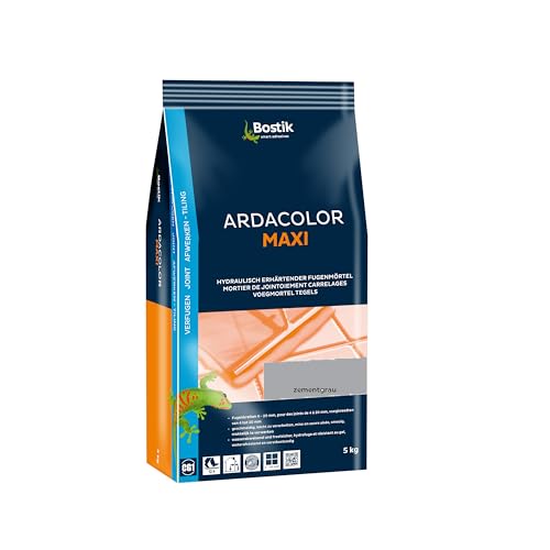 BOSTIK Fugenmörtel Ardacolor Maxi Zementgrau – für Fugen mit Erhöhter Wasser- und Schmutzabweisender, Fugenbreiten von 4 bis 20 mm, Innen und Aussen, an Wand- und Bodenflächen, 5kg Folienbeutel