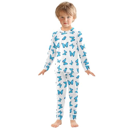 Blue Butterflies White Fall Outfit Baby 18M Footless Tee and Pant 2-piece Set3