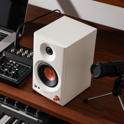 Edifier MR3 Powered Studio Monitor Speakers, Hi-Res Audio Certified Bluetooth V5.4 Active Bookshelf Loudspeakers, 2.0 Computer Speaker with Headphone Output RCA AUX Balanced TRS Input (White) - Image 7