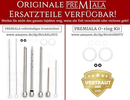 Foto von Premiala 304 Edelstahl Marinadenspritze – mit Marinadenstroh! 4 Nadeln, O-Ringe, Ebook, Ersatzteile verfügbar! Der originale 60ml Bratenspritze sorgt für den saftigsten Truthahn und BBQ aller Zeiten!