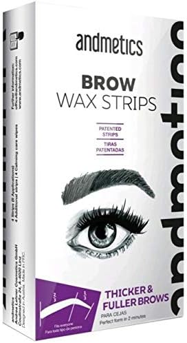 VEGAN Andmetics Brow Wax Strips for Thicker & Fuller Brows - Eyebrows - Hair Removal with Aloe Vera, 8 STRIPS + 4 CALMING WIPES - Patented Strips