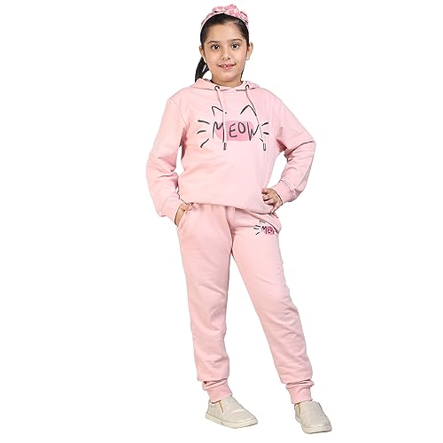 Image of LABEL MY Girls Cotton Loop Knit Full-Sleeve Printed Hoodie Sweatshirt & Joggers Tracksuit | Comfortable and Stylish Coord Set for Kids & Teens| 5-16 Years
