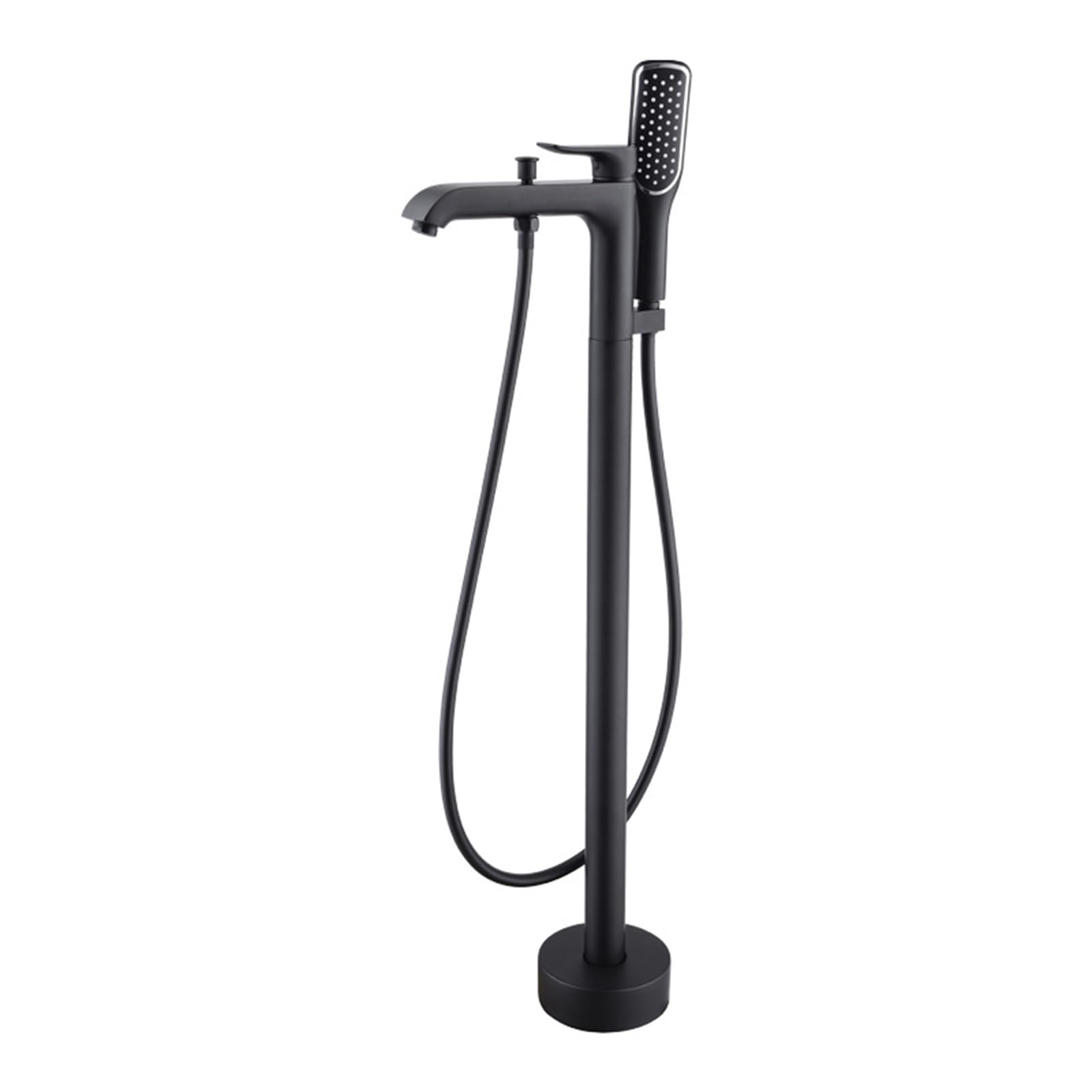Robinet de baignoire autoportant noir mat style épuré avec mitigeur de douche