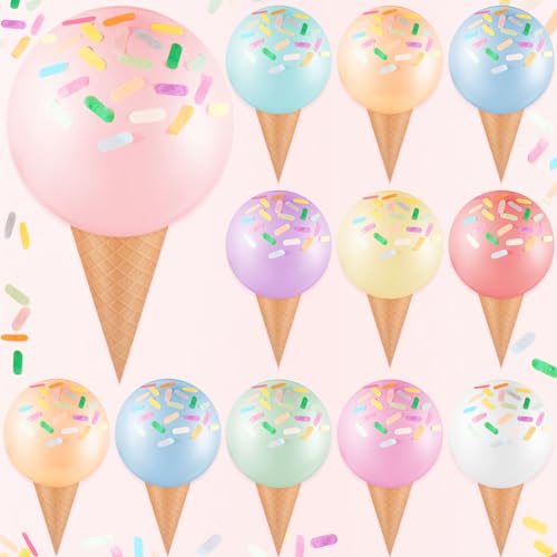 Image of WinnerWhy 12 Pcs Ice Cream Balloon and Wrapping Paper Cones Kit 25 Inch Ice Cream Sprinkles Confetti Birthday Party Decorations for DIY Supplies Summer Birthday Party(Macaron Color,Classic Styles)
