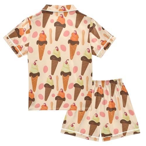 ALAZA Ice Cream with Cherry Pajamas Satin Pajama Set Short Sleeve Button Down Sleepwear2