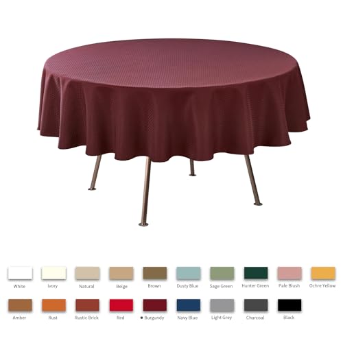 Image of maxmill Round Weaved Texture Design Tablecloth Spill-Proof Wrinkle Free Soft Washable Table Cloth for Circular Table Cover, for Dining Room Buffet Banquet Parties Holiday Dinner, 90 Inch Burgundy