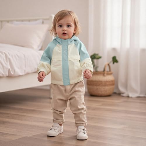 Toddler Girl Boy Windproof Jacket Long Sleeve Contrast Color Zip-Up Hooded Jackets Casual Coat with Pockets2