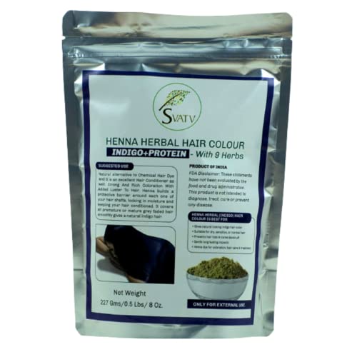 SVATV Henna Colour with Indigo & Hair Protein - Goodness of 9 Herbs | Henna Mehndi for Hair, Make Hair Soft & Shiner Natural Colour Powder for Men & Women 227g ,08oz