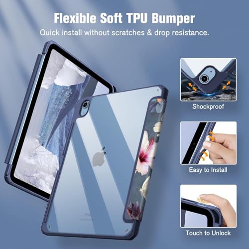 Image of MOCA Case for iPad A16 11th Gen 11 Inch 2025 & iPad 10th Gen 10.9 Inch 2022, Clear Back Cover, TPU Shockproof Frame, Auto Wake Sleep, Slim Transparent Protective Tablet Case (Hibiscus)