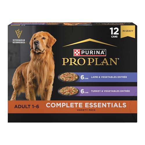 Purina Pro Plan Complete Essentials Wet Dog Food Lamb and Vegetables and Turkey and Vegetables in Gravy Variety Pack - (Pack of 12) 13 oz. Cans