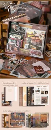 Image of WEMOL Vintage Journal Scrapbook Pack Kit for Art Journaling Bullet, Planners DIY Paper Stickers, Craft Kits Notebook, Collage Album Aesthetic Sticker (Brown Time Traveller)